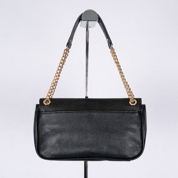 Michael Kors Fulton Flap Shoulder Bag Black Pebbled Leather Gold-Tone Logo Chain - Picture 4 of 10
